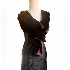 Kasper Brown Silk Blend Velvet Scarf | 82% Rayon 18% Silk | Luxe Minimalist Wrap